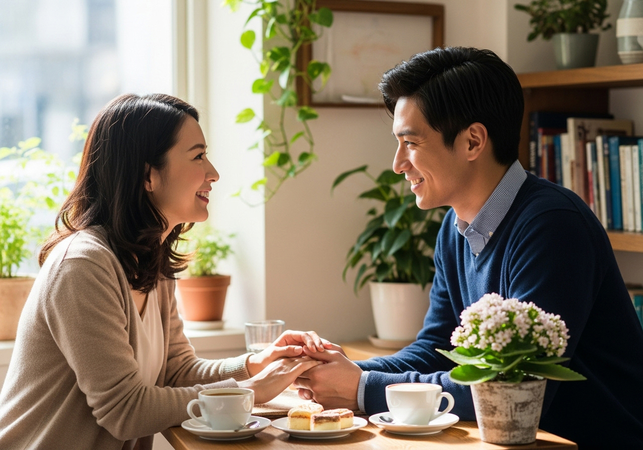 抽象的なステキな男性とのお付き合いをした場合をイメージした理想的な仲のよさげなカップル