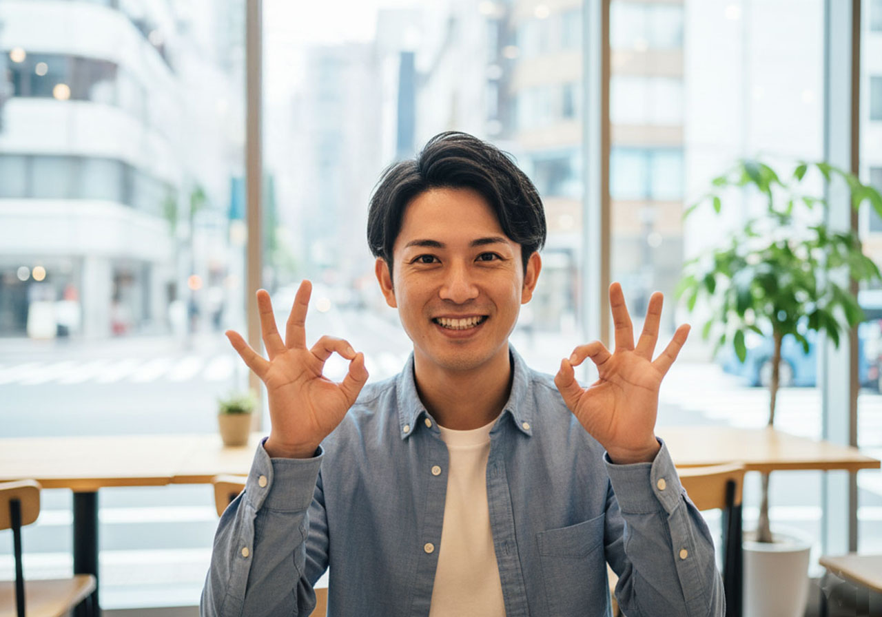 キープだなんて心配しなくても大丈夫とOKサインをだしているにこやかな男性