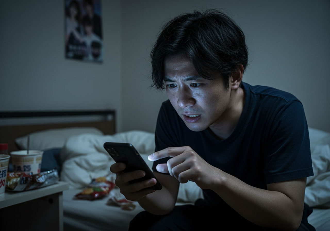 今すぐ女性に会いたいと必死の形相でスマホからメール送信している男性