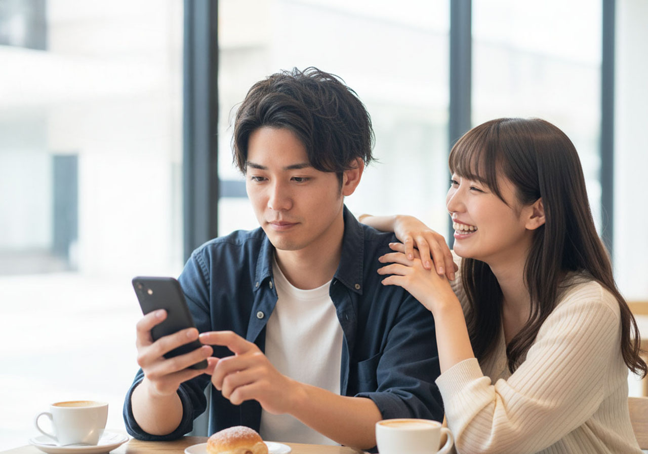 女性とのメールは話半分でやり取りをしつつ別の女性とも親しげにしている男性