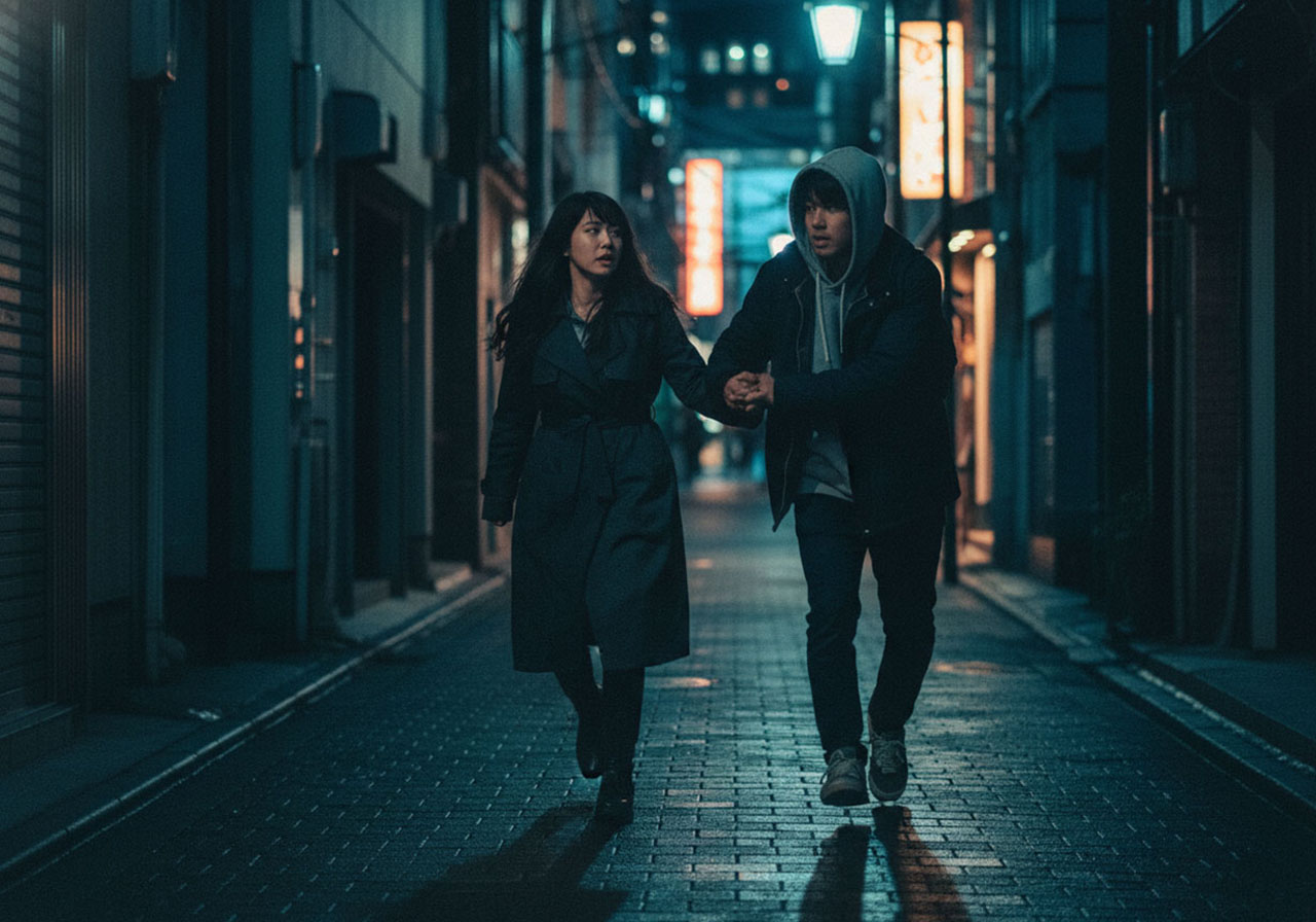 誰にも見つからないように急ぎ足で夜道を歩く