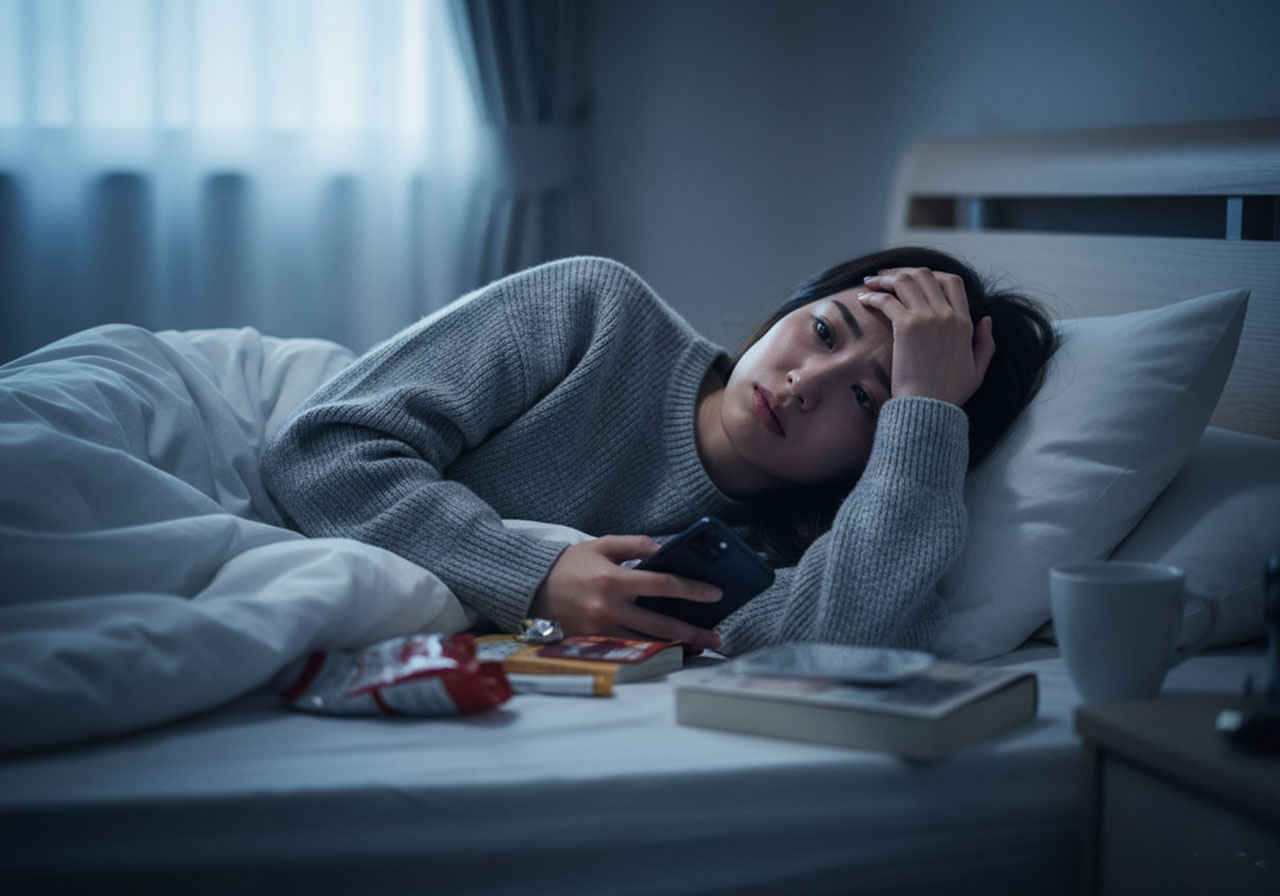 男性中心の行動に疲れてベッドに横になっている女性