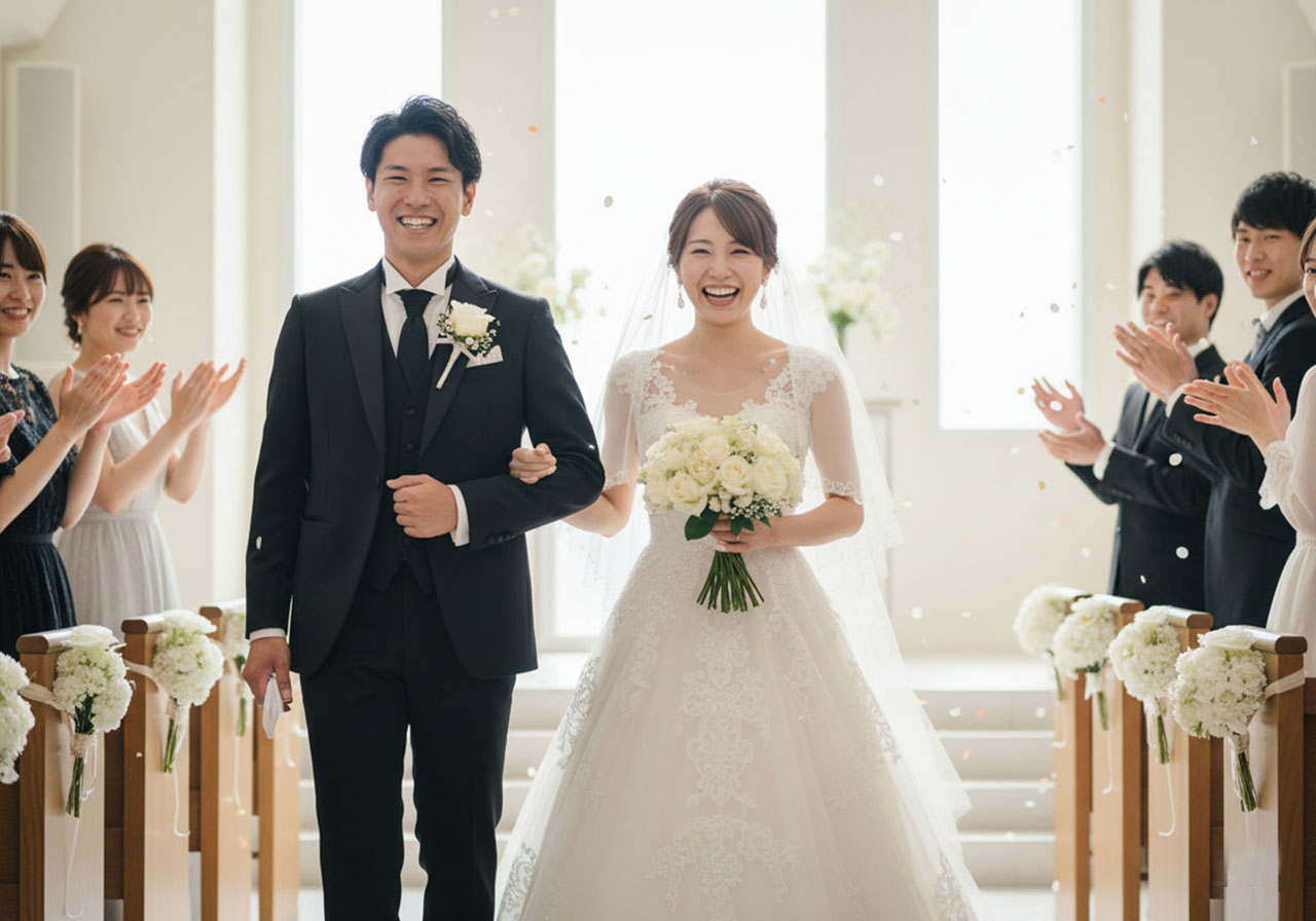本命の男性を見つけて結婚に至ったブーケを持ちウエディングドレスを着た女性