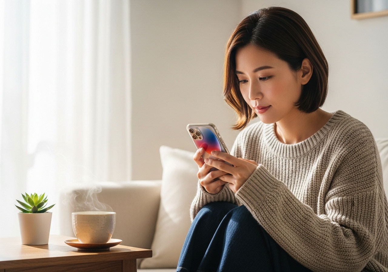 自分にあった婚活サービスをインターネットで検索して探す女性