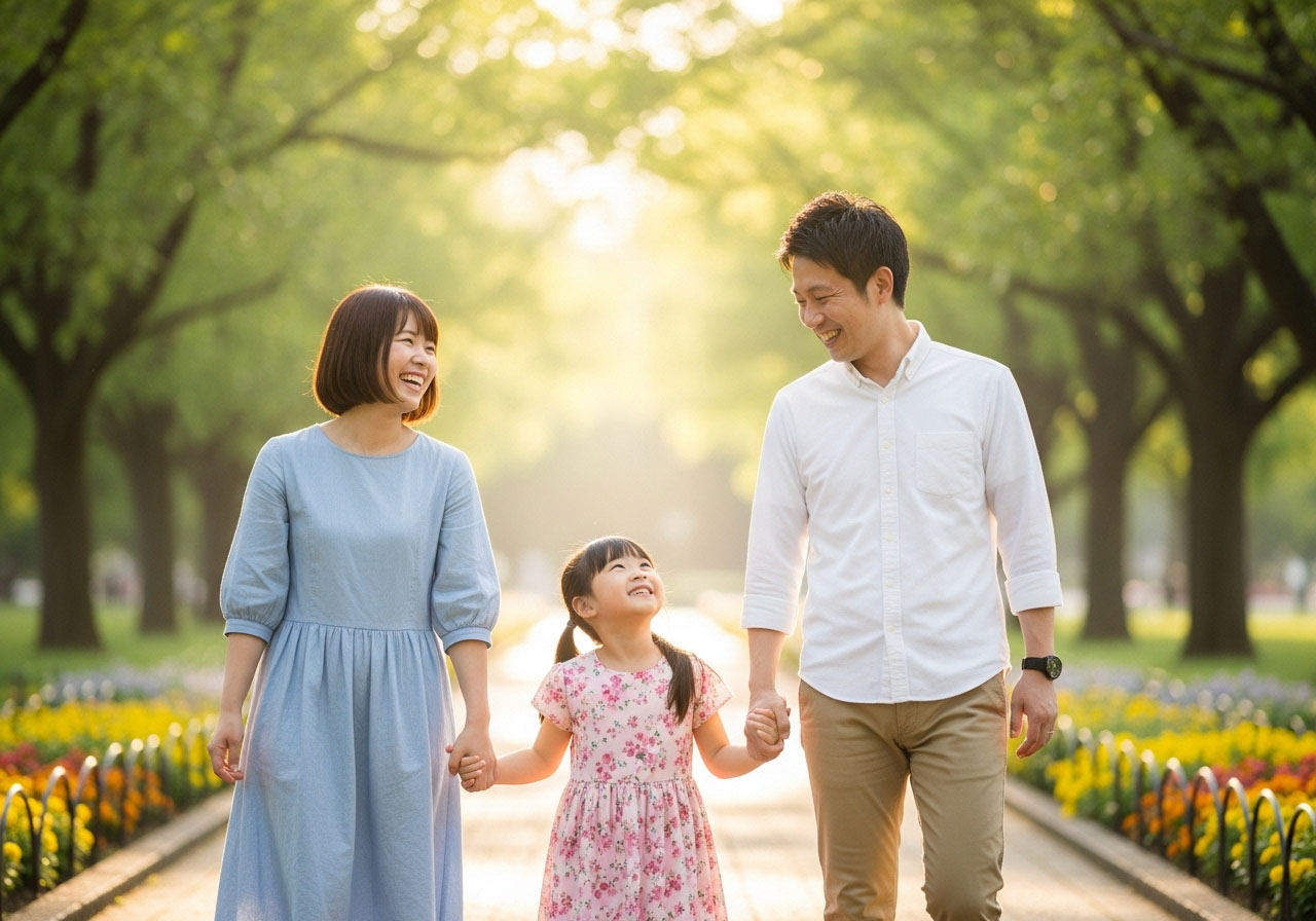 さまざまな婚活を経てゴールインした幸せそうな2人と小さな女の子