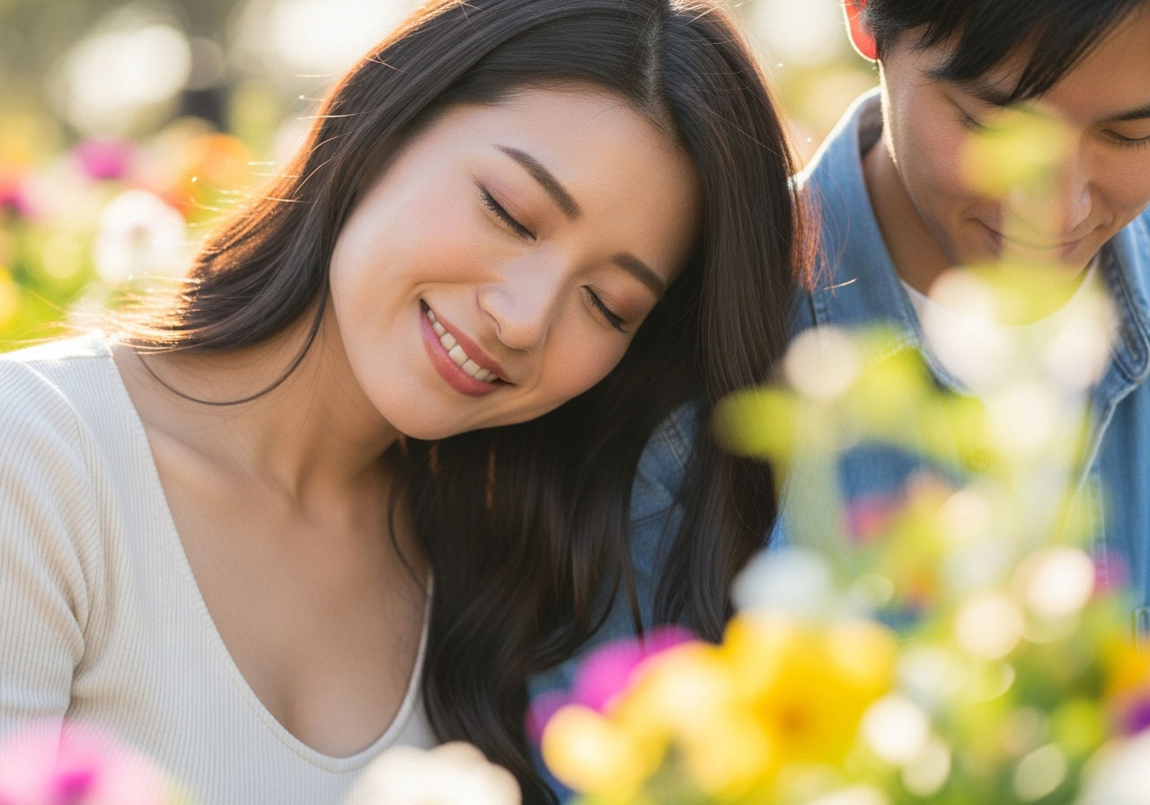 自分のことを一番に大切にしてくれる素敵な恋人にめぐり合えて幸せそうな女性
