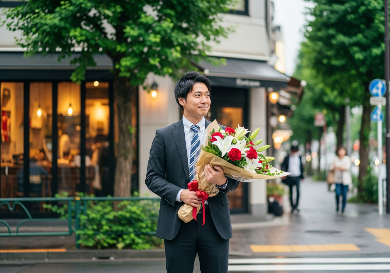 デートの時に花束をプレゼントとして用意してくれていた心優しい男性